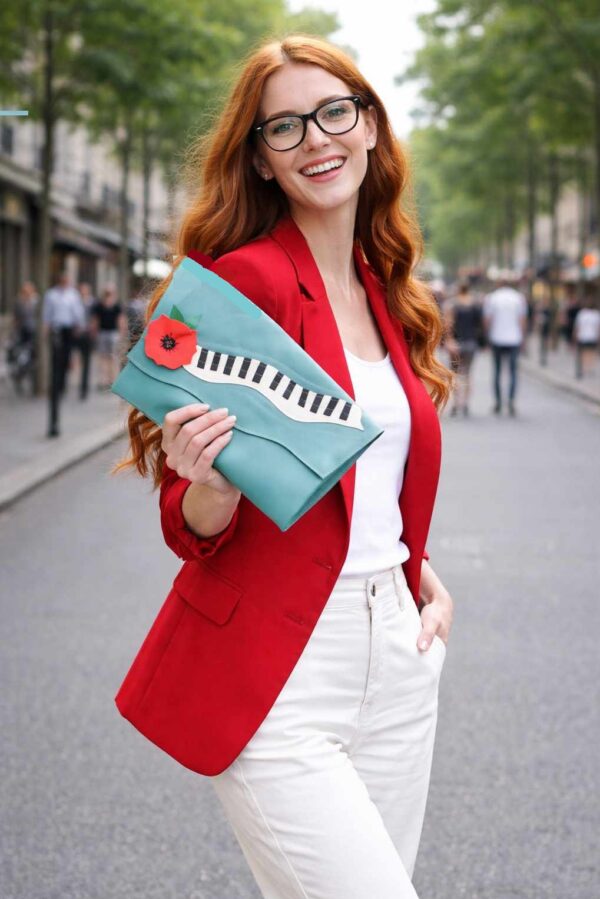 Plic handmade cu pian si mac din piele naturala,unicat