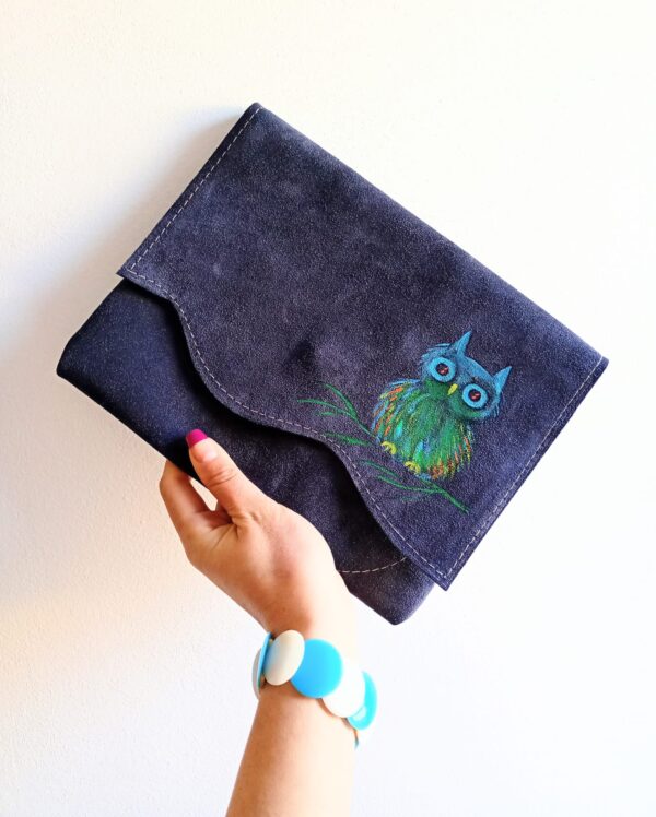 Plic handmade bleumarin,cu bufniță pictată manual,unicat