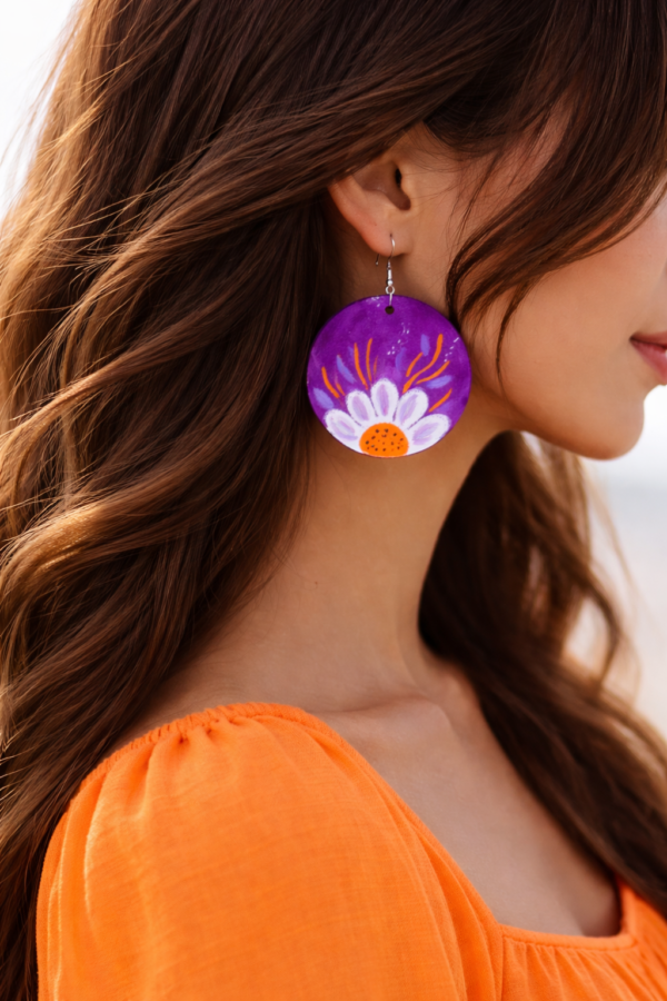 Cercei supradimensionați din piele naturala,pictați manual