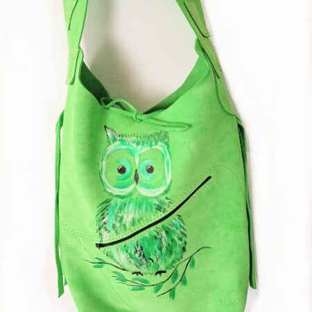Geanta verde handmade ,cu bufnita pictata
