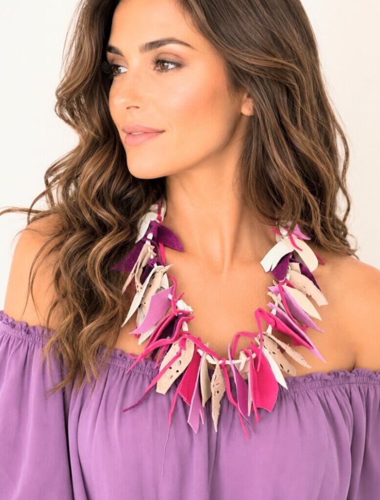 Colier multicolor din piele naturală, handmade