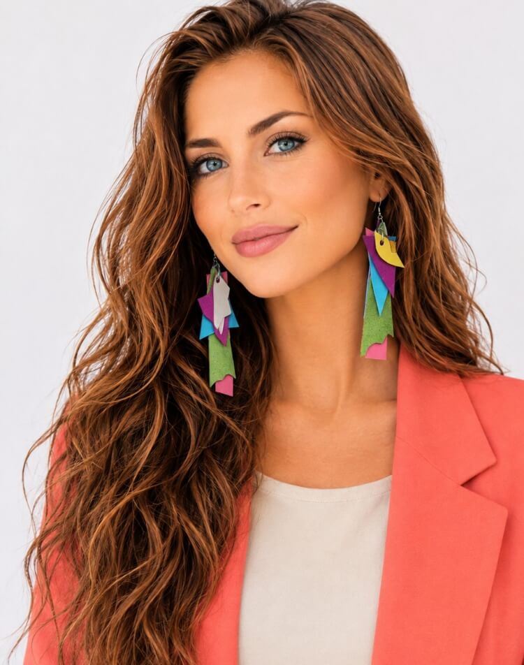 Cercei handmade multicolori din piele naturală